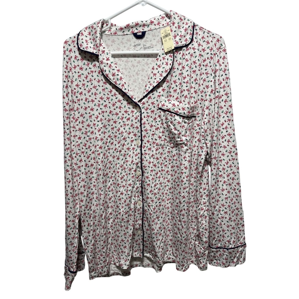 NEW Aerie Pajama Top Women's M Christmas Long Sleeve Button Down